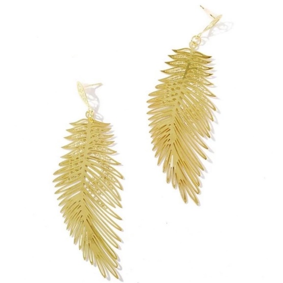 Golden Metal Leaf Tribal Drop Fashion Earrings - Picture 4 of 4